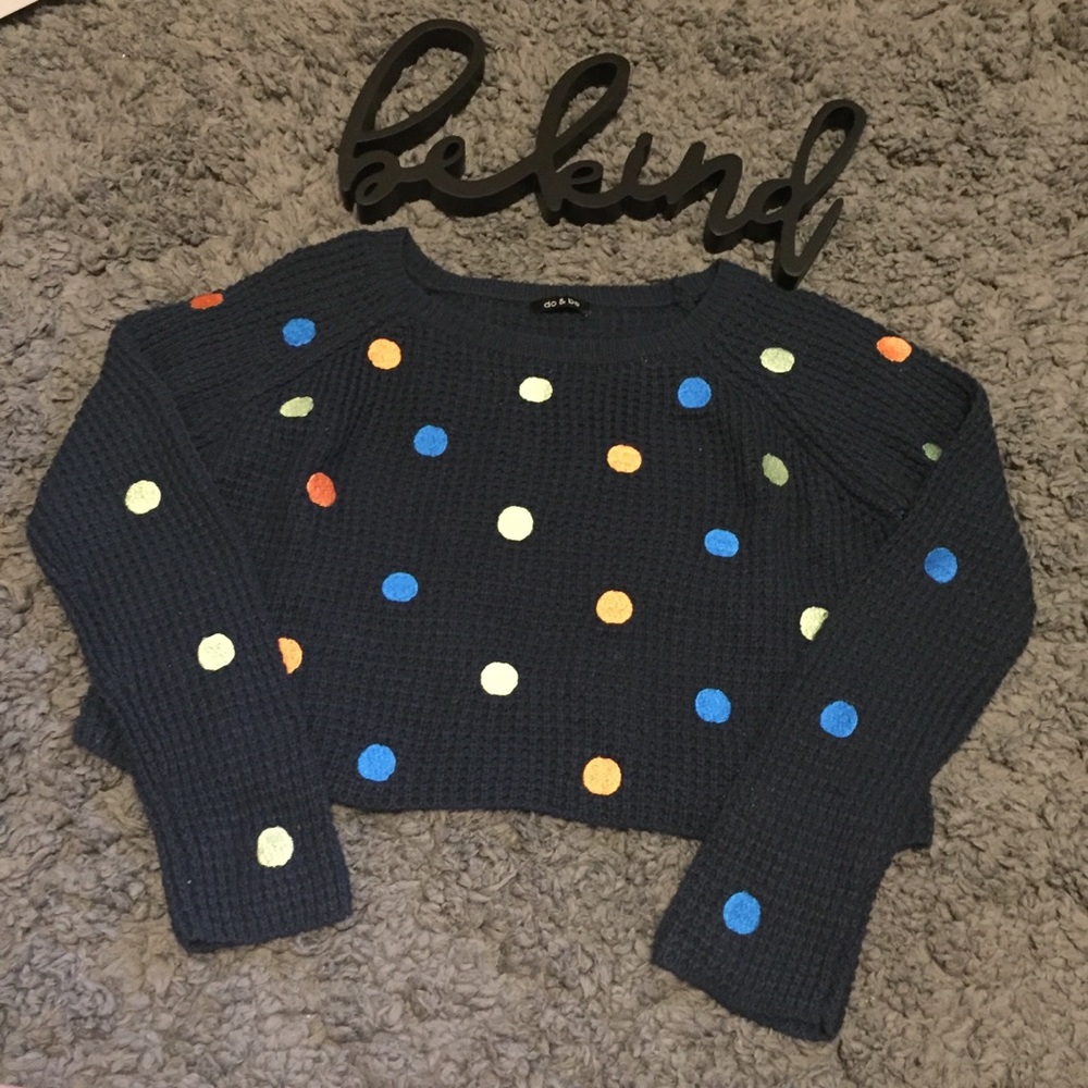 do & be Navy Cropped Polka Dot Sweater L